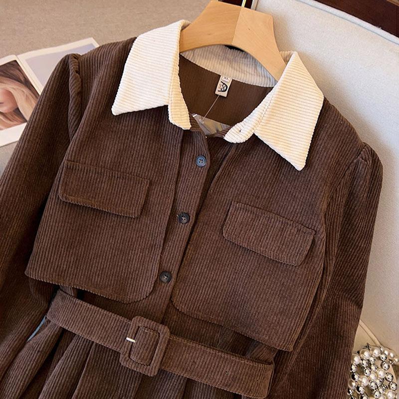 Платье для женщин, осенне-зимнее платье из двух частей с талией, большие размеры, длинные однотонные удобные тонкие платья с длинными рукавами