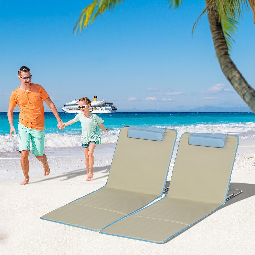 Set of 2 Beach Mats, Adjustable, Foldable, 124L x 53W x 37-50H cm, Beige