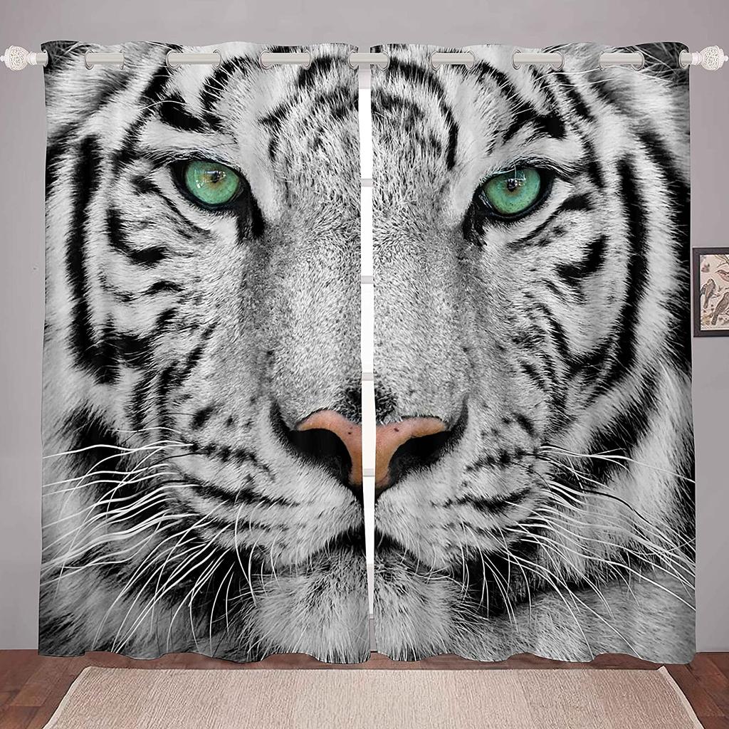 Leopard Tiger Wolf Lion 3D Digital Printing Curtains For Kids Bedroom Living Room 2 Panels Luxury Thin Window