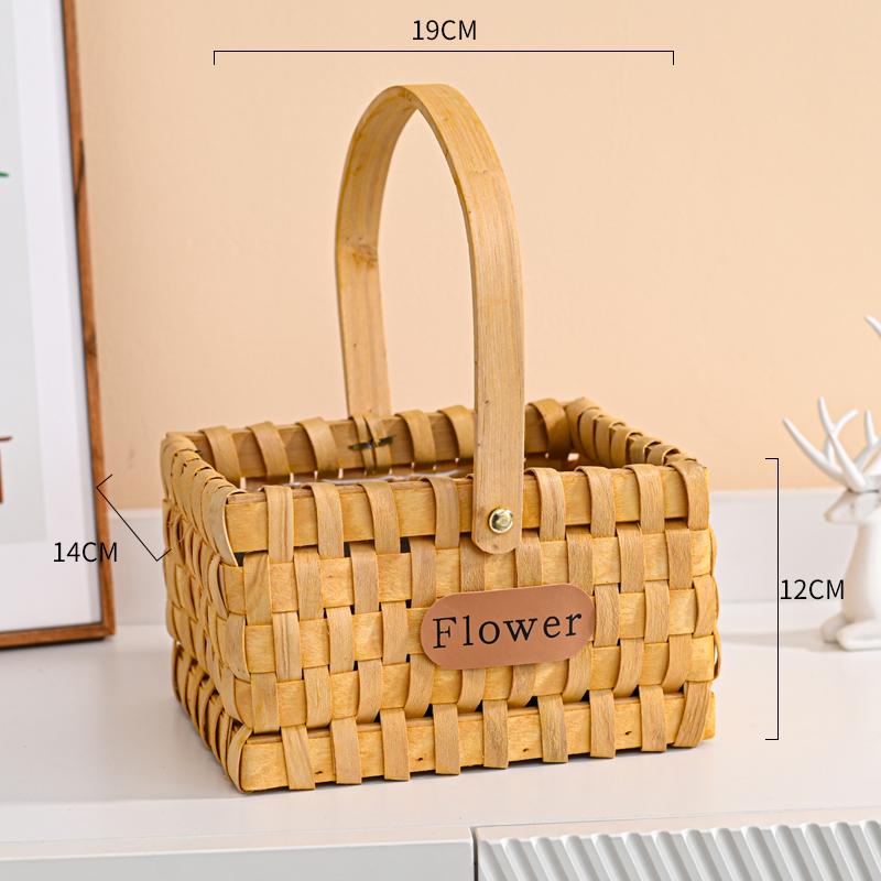 Handheld Flower Basket for Fresh & Dried Flowers, Woven with Willow, Rattan & Straw - Perfect for Flower Arrangement or Picnic