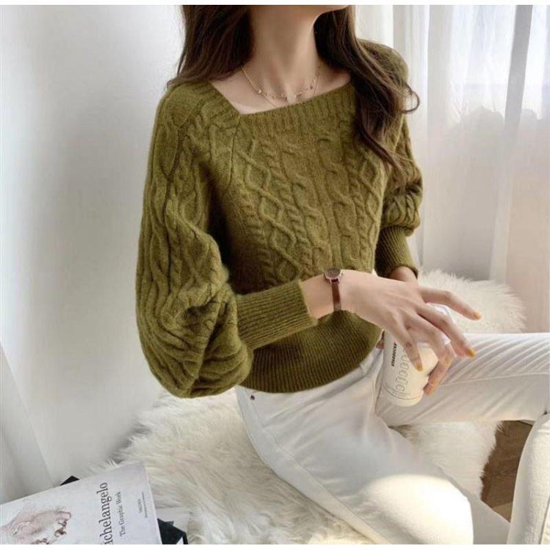 Свитер с жареным тестом по-французски, женский дизайн Sense, осень/зима 2022, новый винтажный короткий вязаный свитер с квадратным вырезом, женский топ