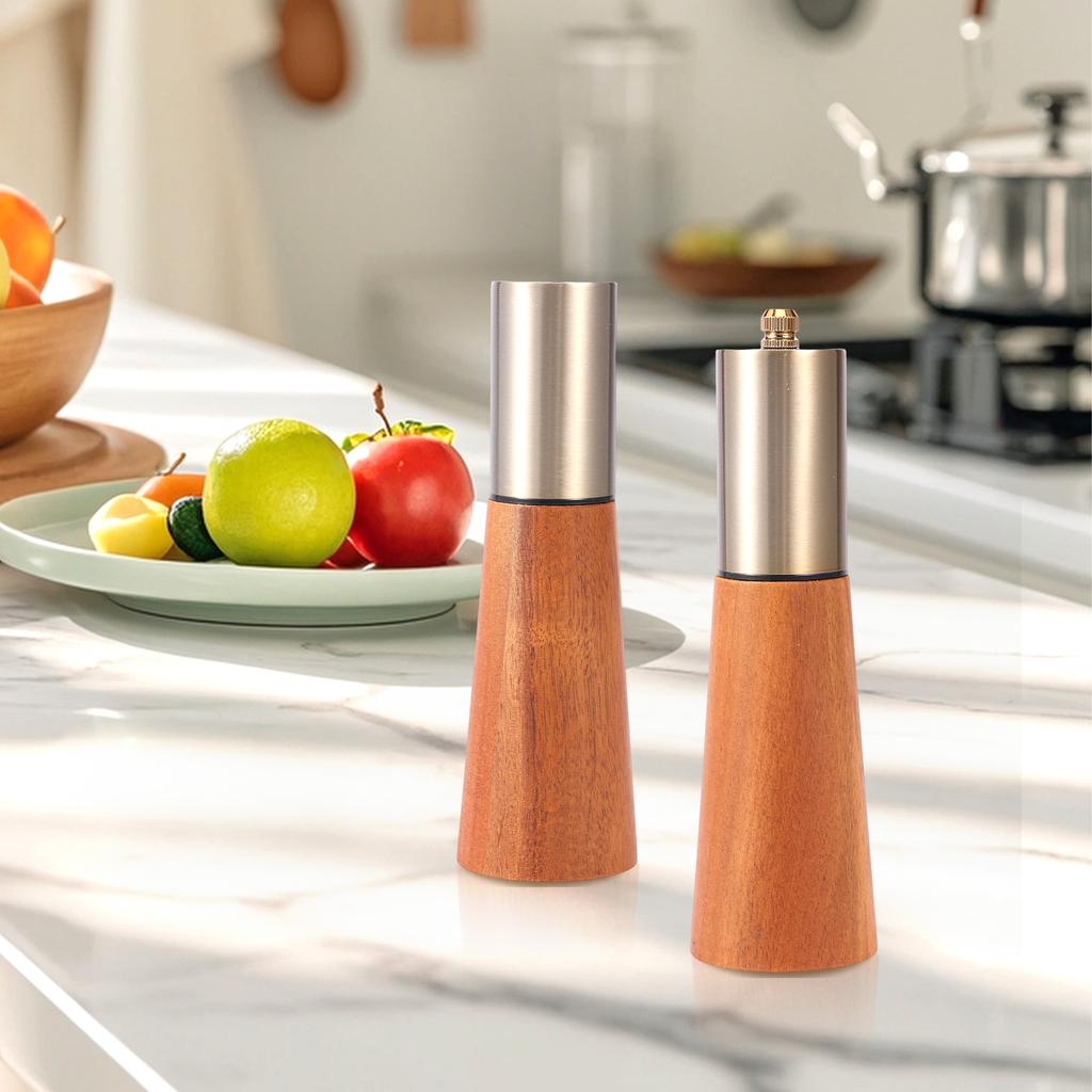 2 шт. Деревянные мельницы для перца Регулируемые ручные мельницы Солонка и перечница Мельница для специй Многоразовый набор мельниц для специй для барбекю