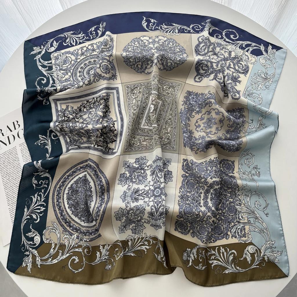 Geometric Print Shawl Square Scarf for Women Satin High Quality Neckerchief Female Hair Bands Ribbon Headband Bandana