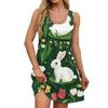 Women's Summer Casual Square Collar Easter Print Dress Sleeveless Dress With Pockets