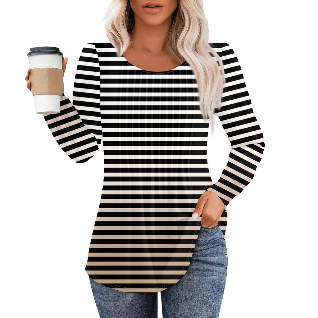 Рубашки с длинным рукавом для женщин, топы, нарядные повседневные блузки, плиссированные топы-туники с круглым вырезом