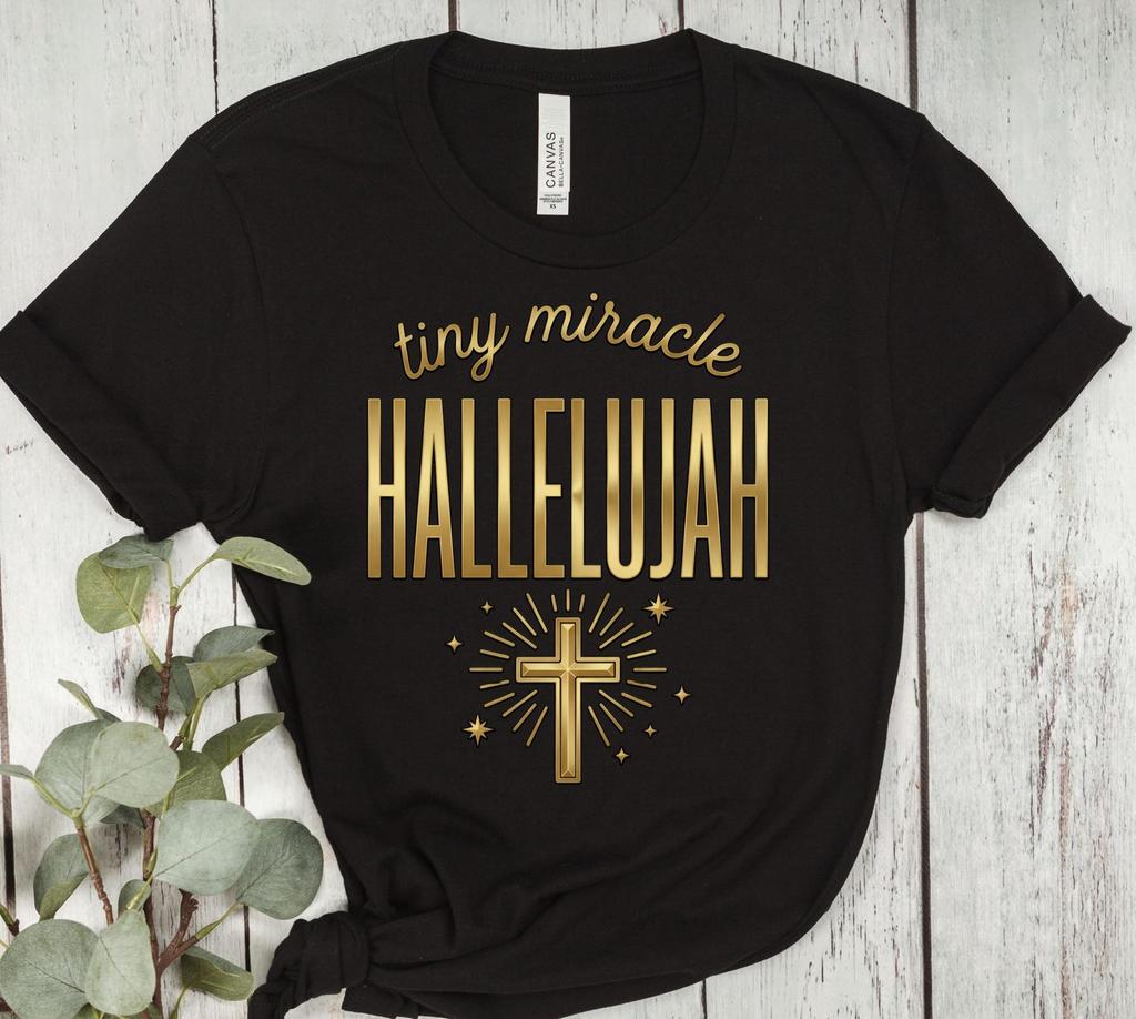 Tiny Miracle Hallelujah Shirt, Christian T-shirt for Women, Retro Faith Tee, Cute Worship Clothes, Cross Graphic TShirt, Christian Gifts