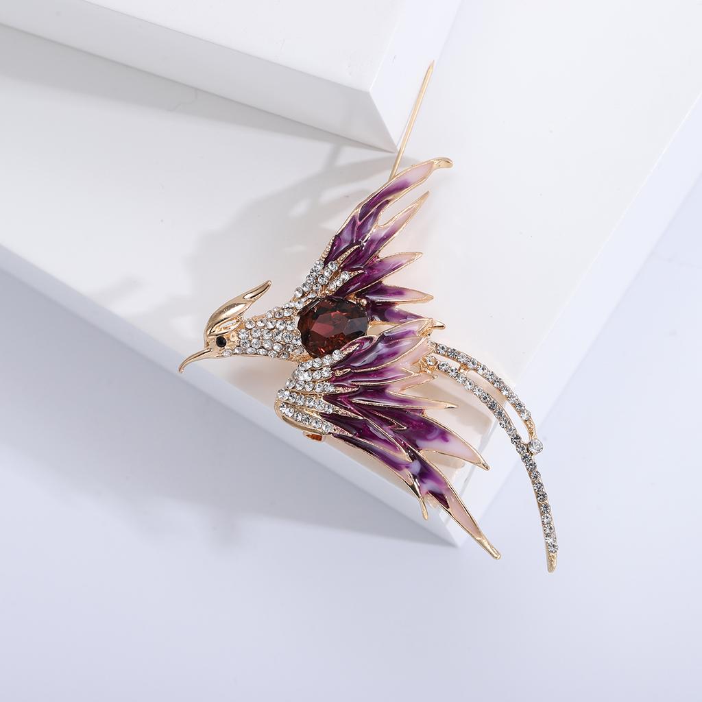 Rhinestone Phoenix Brooches for Women Unisex Bird Pins 5-color Available Casual Party Accessories Gifts