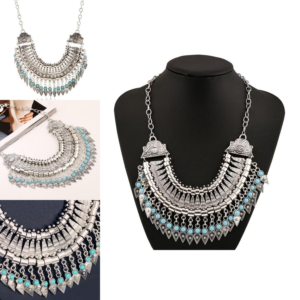 Style Simulation Ethnic Gemstone Decoration Tassel Design Women Necklace