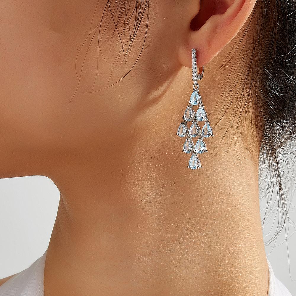 Легкие роскошные серьги с великолепным дизайном и натуральным небесно-голубым топазом для женщин, серебро 925 пробы, городская мода, изысканные ювелирные изделия