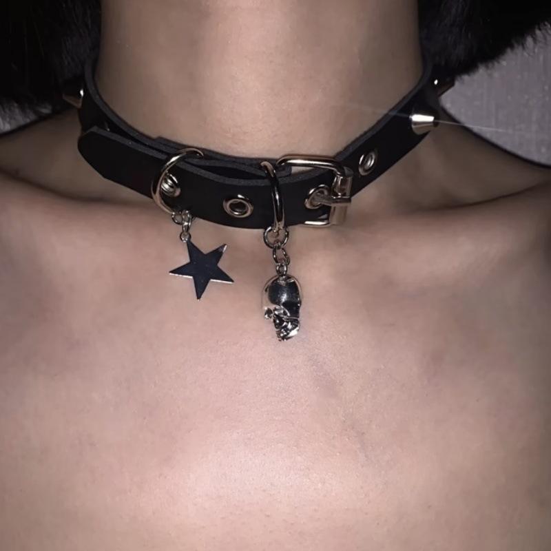 Dark Punk Y2K субкультура детки пентаграмма череп ожерелье чокер шея воротник пара Хэллоуин