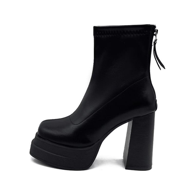 Новые женские ботильоны на высоком толстом каблуке, лакированные кожаные ботинки с молнией сзади, женские легкие модные дизайнерские черные ботильоны на платформе