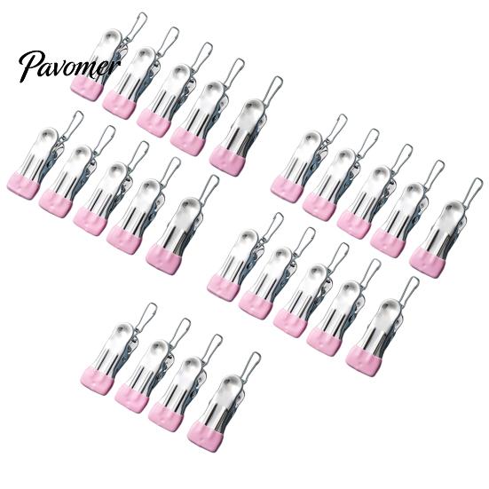 Rust Resistant Utility Clips for Outdoor Laundry 24PCS Stainless Steel Clothes Pegs, with Non-Slip Rubber Coating, Heavy Non Marking Fabric