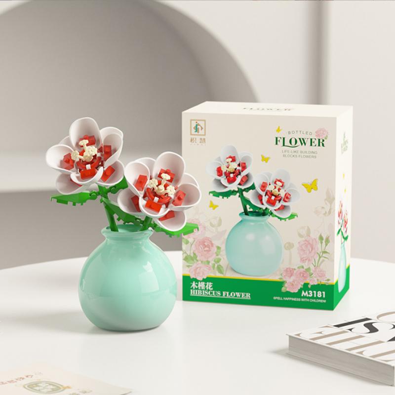 Building Block Pot Plant Bouquet of Flowers, Roses, Lily Building Blocks, Toys with Flower Pots, Cute Living Room Ornaments Gift