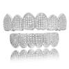 Ice Out Hip Hop Gold Teeth Jewelry Grillz Mouth Teeth Caps Top & Bottom Diamond Zircon Tooth Set Mens Women Vampire