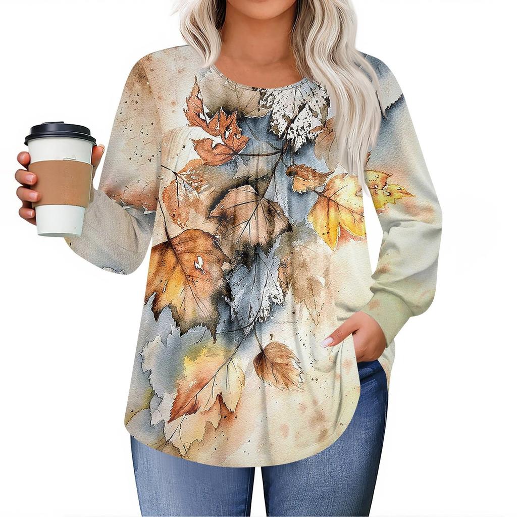 Womens Plus Size Tops Long Sleeve Shirts Round Neck Flowy Tunic Casual Loose Blouse L-5X