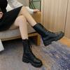 Footwear Round Toe Shoes for Women Black Mid Calf Ladies Boots Half High Biker Spring 2024 New Gyaru Boot On Promotion Pu Goth