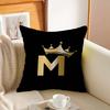 Черная наволочка с принтом золотой короны и букв, мультяшный подарок, наволочка для подушки, декор для спальни, дома, дивана, кресла, сиденья