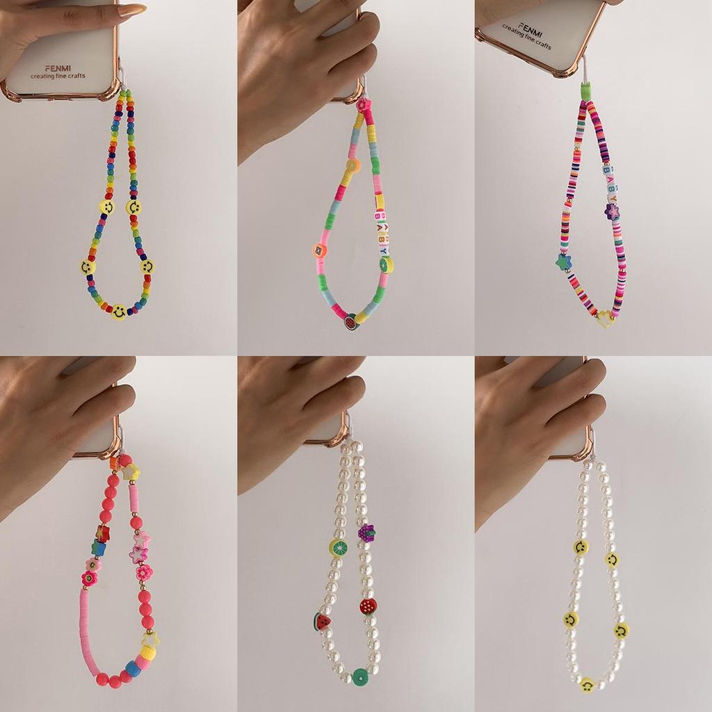 1 шт./пакет, популярная мода, креативная простая этническая цепочка для мобильного телефона с фруктами, цветами и сердечками, цвет звезды, полимерная глина