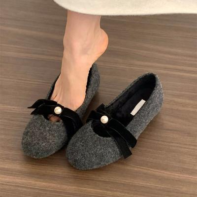Внутреннее увеличение высоты Французские нежные вечерние туфли серые туфли-лодочки женская обувь 2025 осень и зима плюшевые Мэри Джейн пушистые туфли