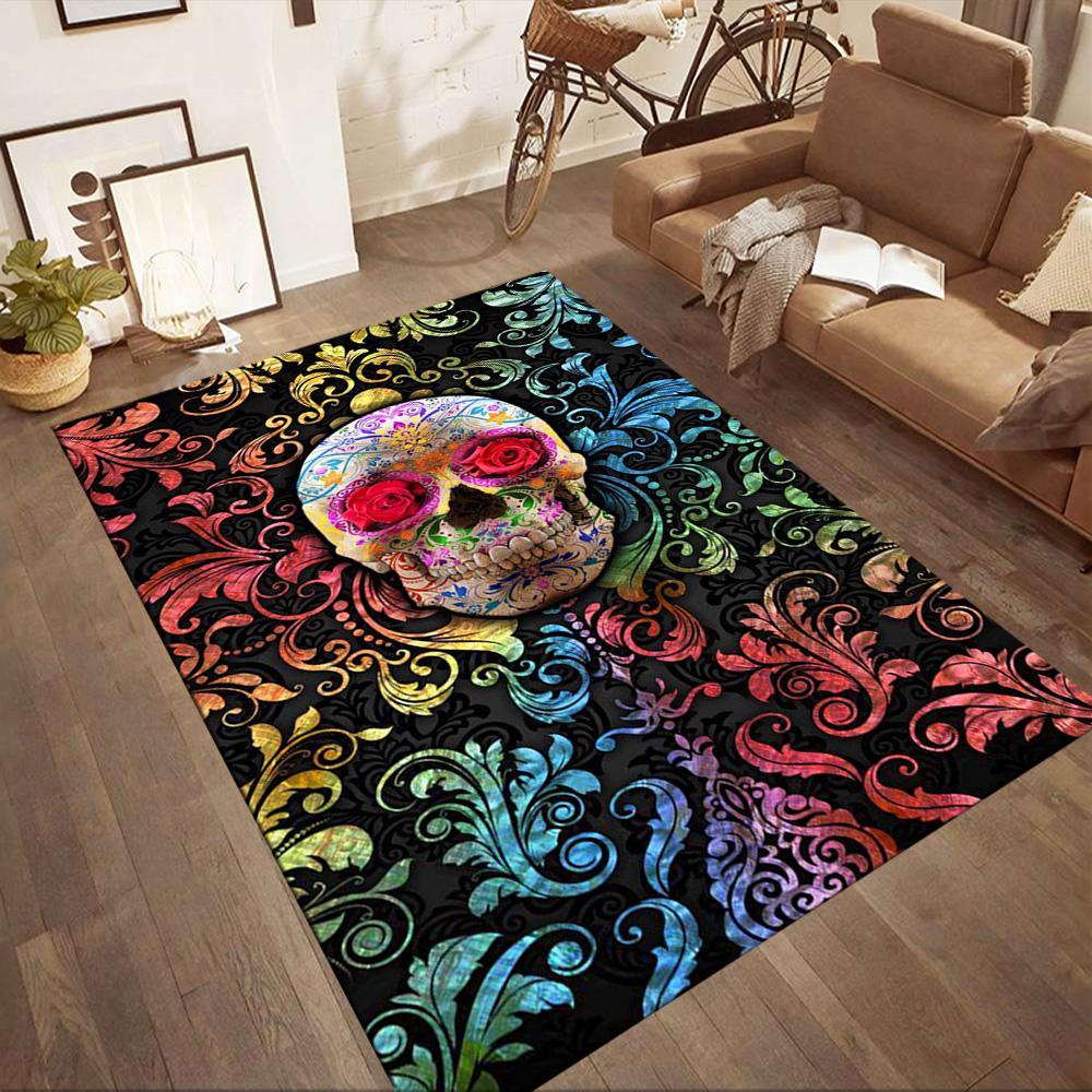 Colorful Skull Artwork Floor Mats for Living Room, Bedroom and Room Decoration Are Suitable for Gifts.