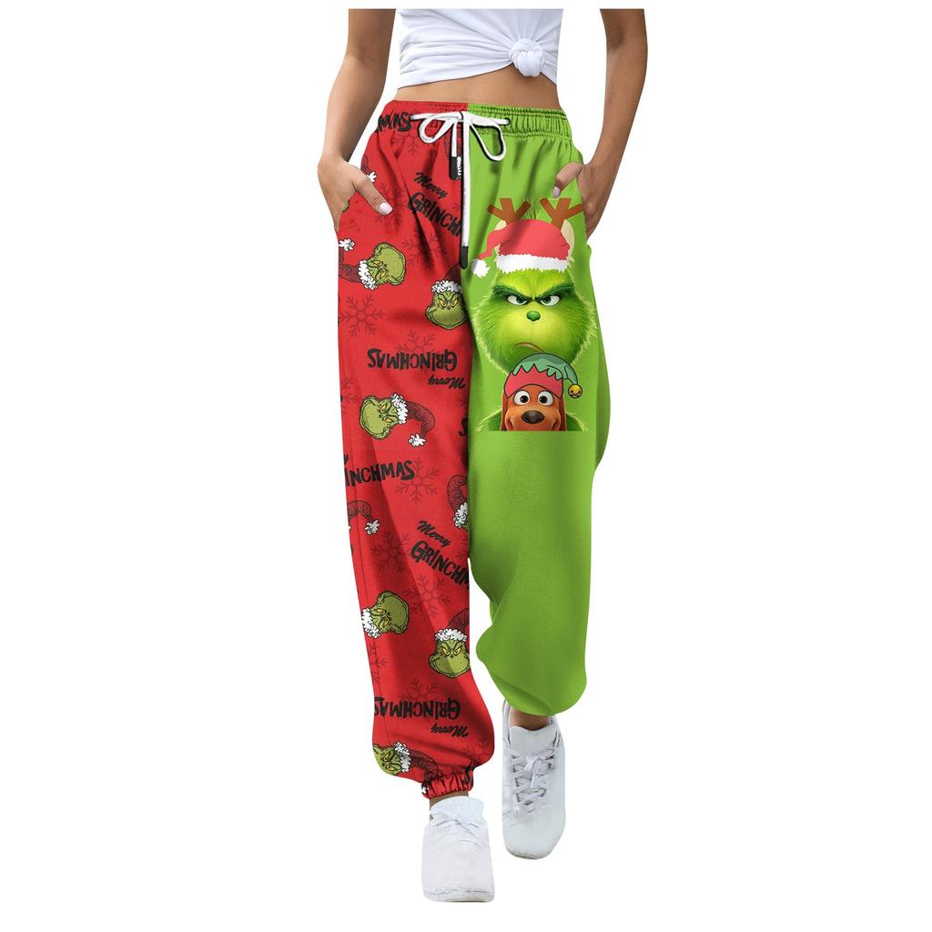 Women's Fashion Sport Christmas Printed Drawstring Pocket Casual Sweatpants Pants