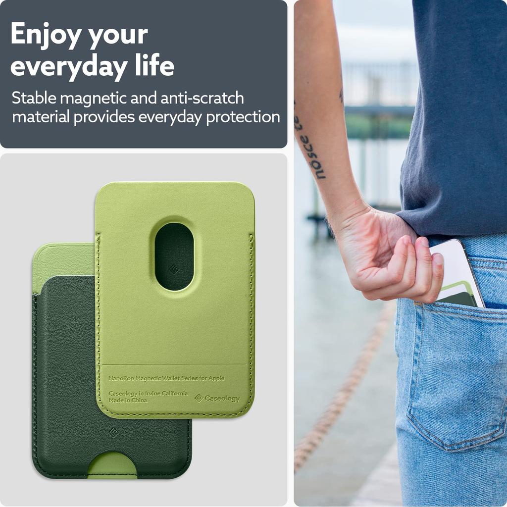 Caseology MagSafe Compatible Card Case with Vegan Premium Slim Compatible with iPhone iPhone and iPhone 13 Nano Pop Avo Green Built-in Magnet,