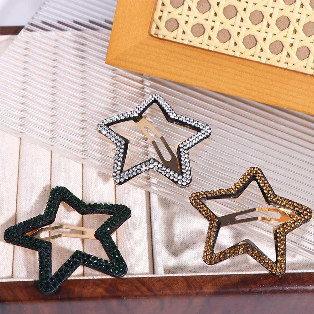 Geometric Rhinestone Star BB Clip\ Metal Hollow Hair Clip Cute Star Side Clip Children