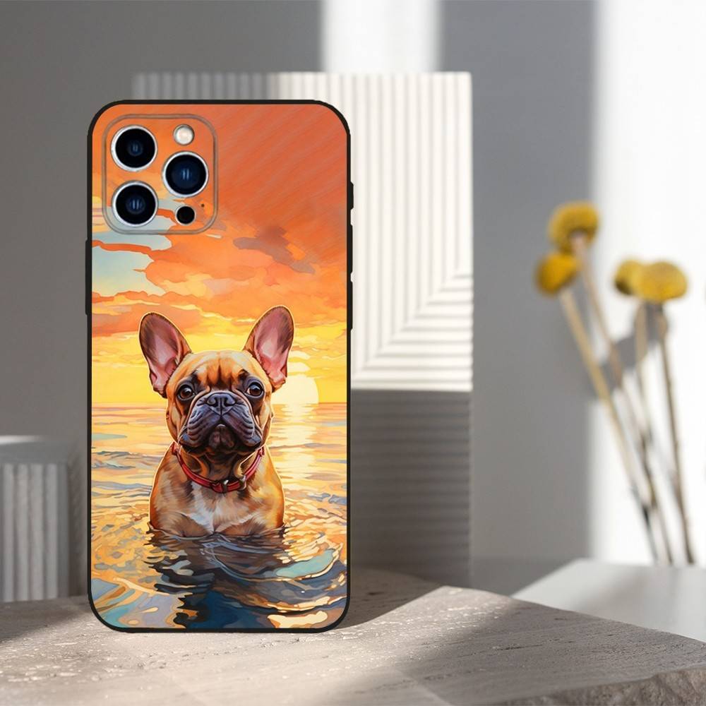 Французский Бульдог Арт Чехол для iPhone 15,16,12,14,17,13,11,Plus,Pro Max,8,7,XR,SE,XS,X,Mini,Мягкий Силикон Черный