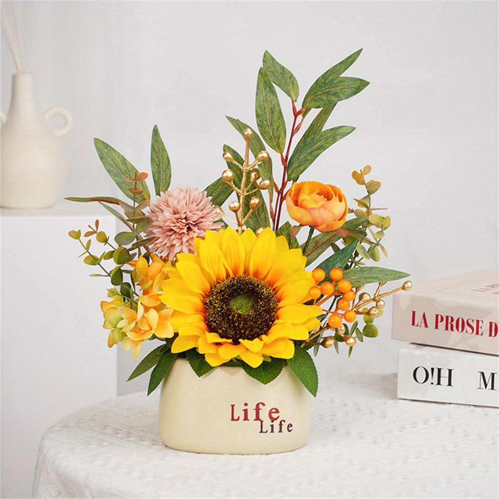 Искусственные цветы Искусственные цветы в вазе для домашнего декора Композиция из искусственных цветов с вазой для журнального столика Украшение центрального элемента обеденного стола на кухне