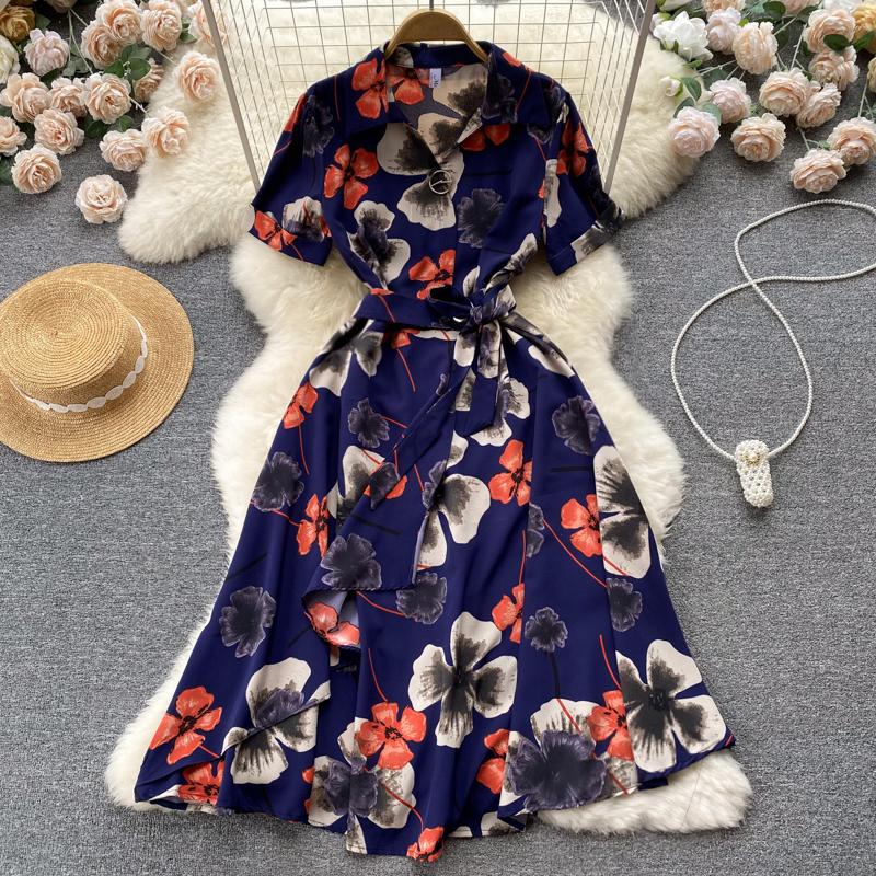 RUGOD Платье в праздничном стиле на шнуровке с принтом на талии. Летнее женское шикарное французское платье средней длины с короткими рукавами.