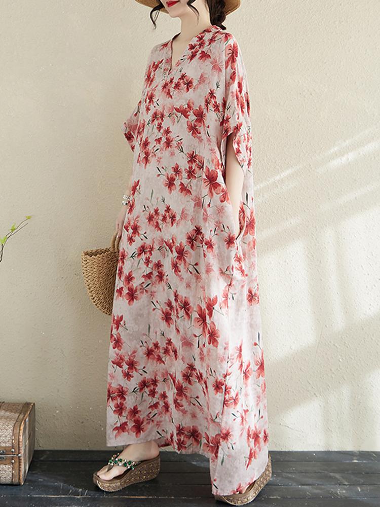 Xitao Платье для отдыха с цветочным принтом в форме крыла летучей мыши ZMY1006