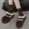 Fur Platform Women Cotton Slippers Suede Short Plush High Heels Mules Shoes 2025 Trend Warm Casual Buckle Winter Botas De Mujer