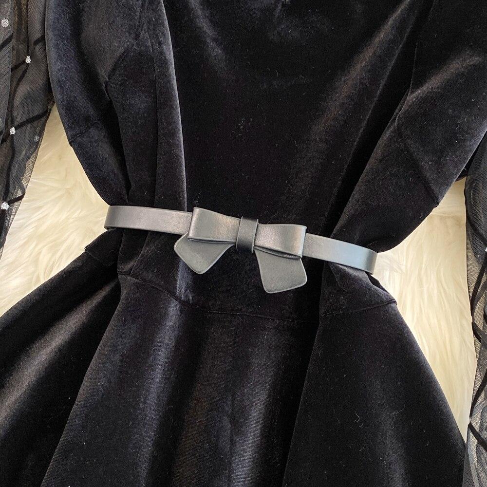 Осенне-зимняя французская ретро-темпераментная бархатная юбка с квадратным воротником и марлевыми рукавами, тонкая бархатная юбка с талией