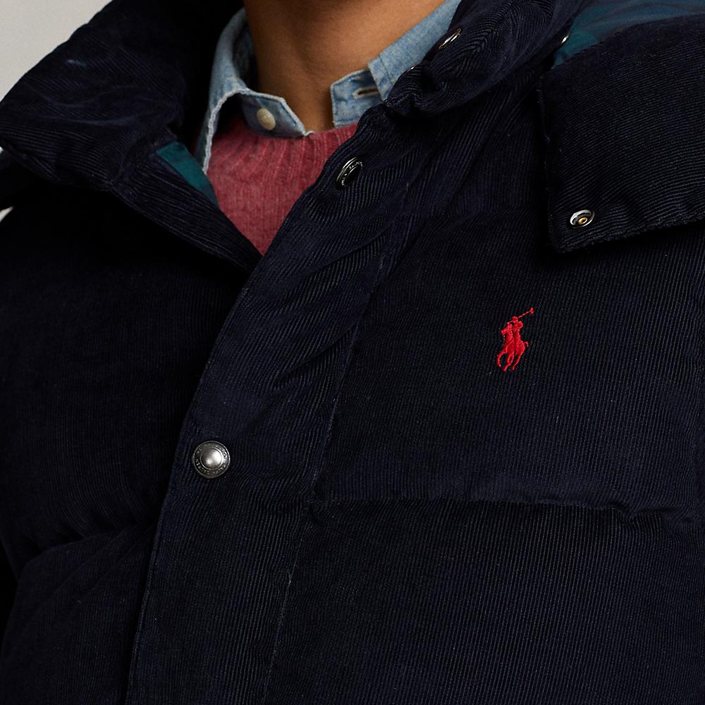 Polo Ralph Lauren FW22 Logo Embroidered Corduroy Detachable Hood Down Jacket Men Jacket Blue MNPOOTW16020891-410