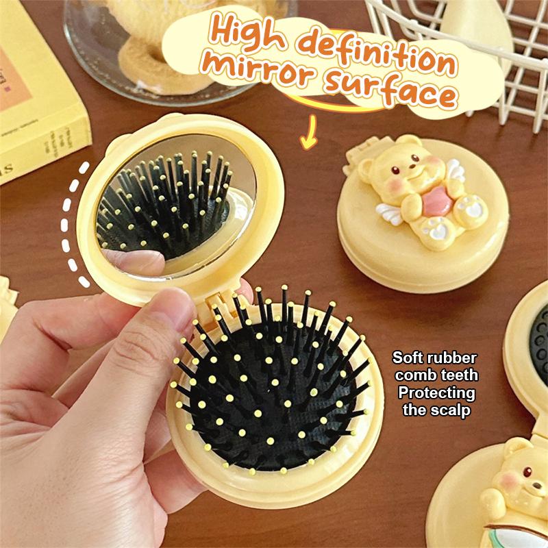 Милый медведь-масло складные расчески для массажа головы мультяшная портативная расческа для волос с воздушной подушкой щетка для волос складная массажная расческа инструменты для укладки