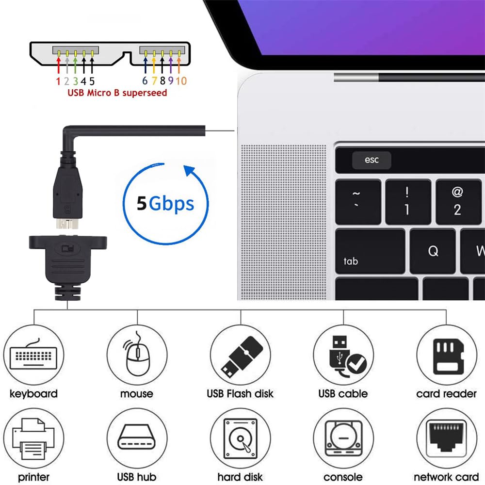 Кабель cablecc 5 Гбит/с Micro USB папа - Micro USB мама, крепление на винтах, удлинитель 50 см 3.0 3.0 кабель Type-B,