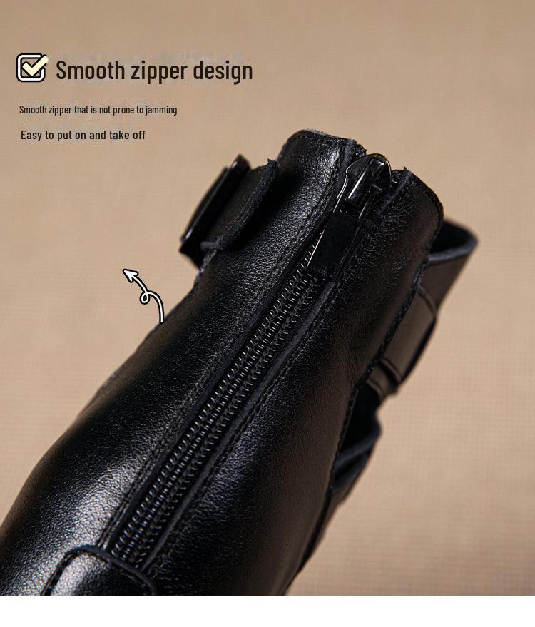 Women's Elevating Leather Roman Sandals - Genuine Cowhide, Thick Sole, Open Toe, Spring/Summer 2025.