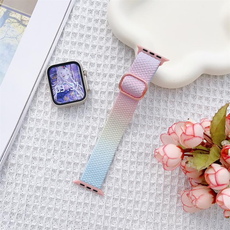 Радужный вязаный ремешок для Apple Watch Band Ultra 49 мм, 44 мм, 40 мм, 45 мм, 41 мм, 42 мм, металлический браслет на запястье iWatch Series 8 7 6 5 SE 4 3