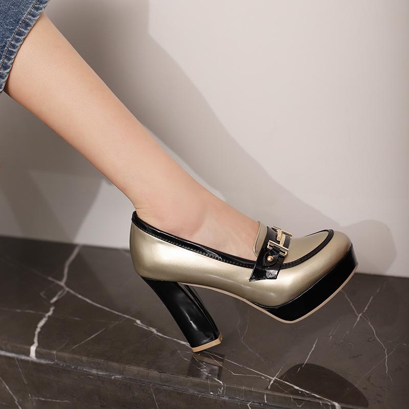 Q/женские туфли на высоком каблуке, модные водонепроницаемые туфли на платформе, на толстом каблуке, цветные низкие туфли большого размера