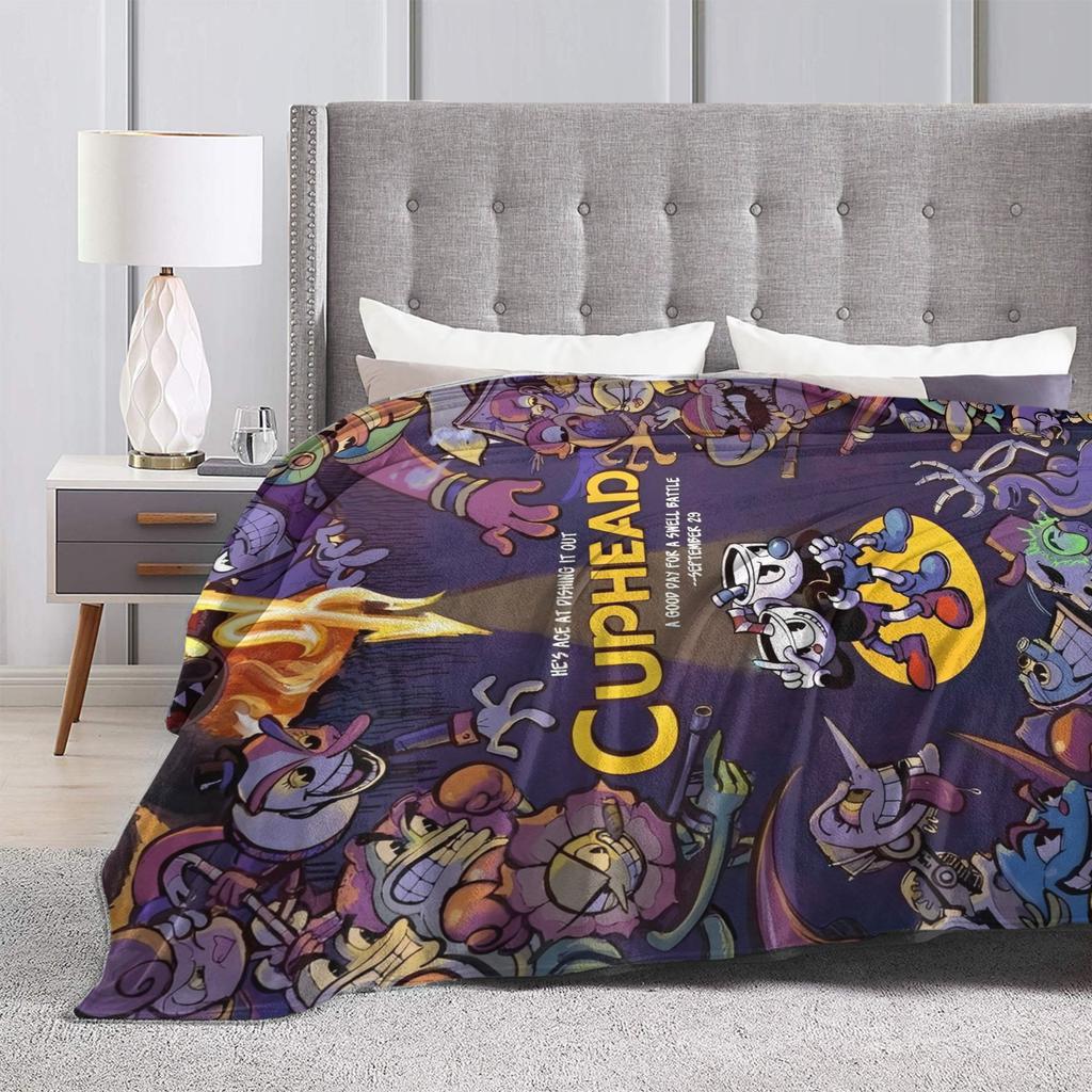 Cuphead cartoon Flannel Blankets Super Warm Throw Blanket for Couch Chair Camping Fashion Bedspread Sofa Bed Cover