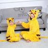 Cartoon Animal One-Piece Pajamas for Parent-Child, Leather Flannel, Casual Homewear