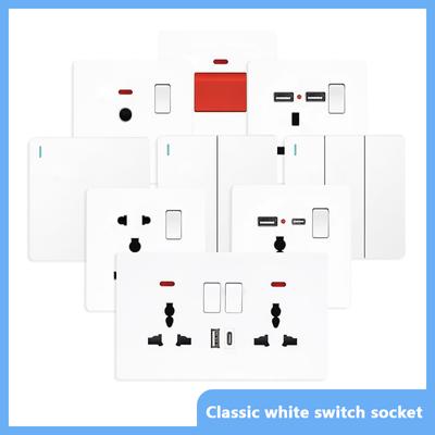 Стандартная розетка Великобритании 13А, двойная USB, вилка Type-C, настенная розетка, 1/2/3-клавишный двухпозиционный выключатель, белая универсальная 5-контактная настенная электрическая розетка