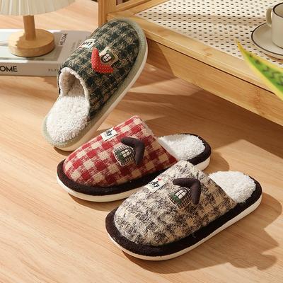 Новые хлопковые тапочки женские зимние для дома милые мультяшные хижинки простые клетчатые теплые нескользящие хлопковые тапочки