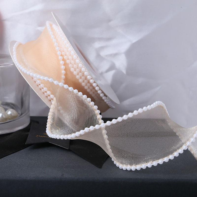 5 Yards Wrapping Ribbon DIY Mesh Gauze 4cm Fish Tail Yarn Solid Color Silk Pearl Edge Flower Bouquet Packaging