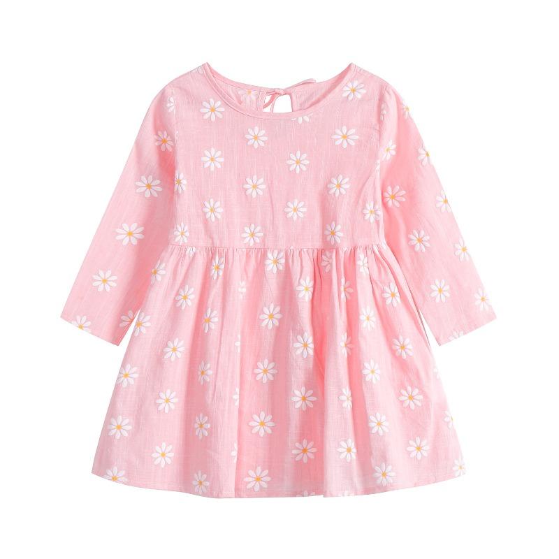 Spring and Autumn Girls' Korean Edition Dress with Floral Long Sleeve Dress for Baby Girls, Cotton Printed Children's Dress for Girls
