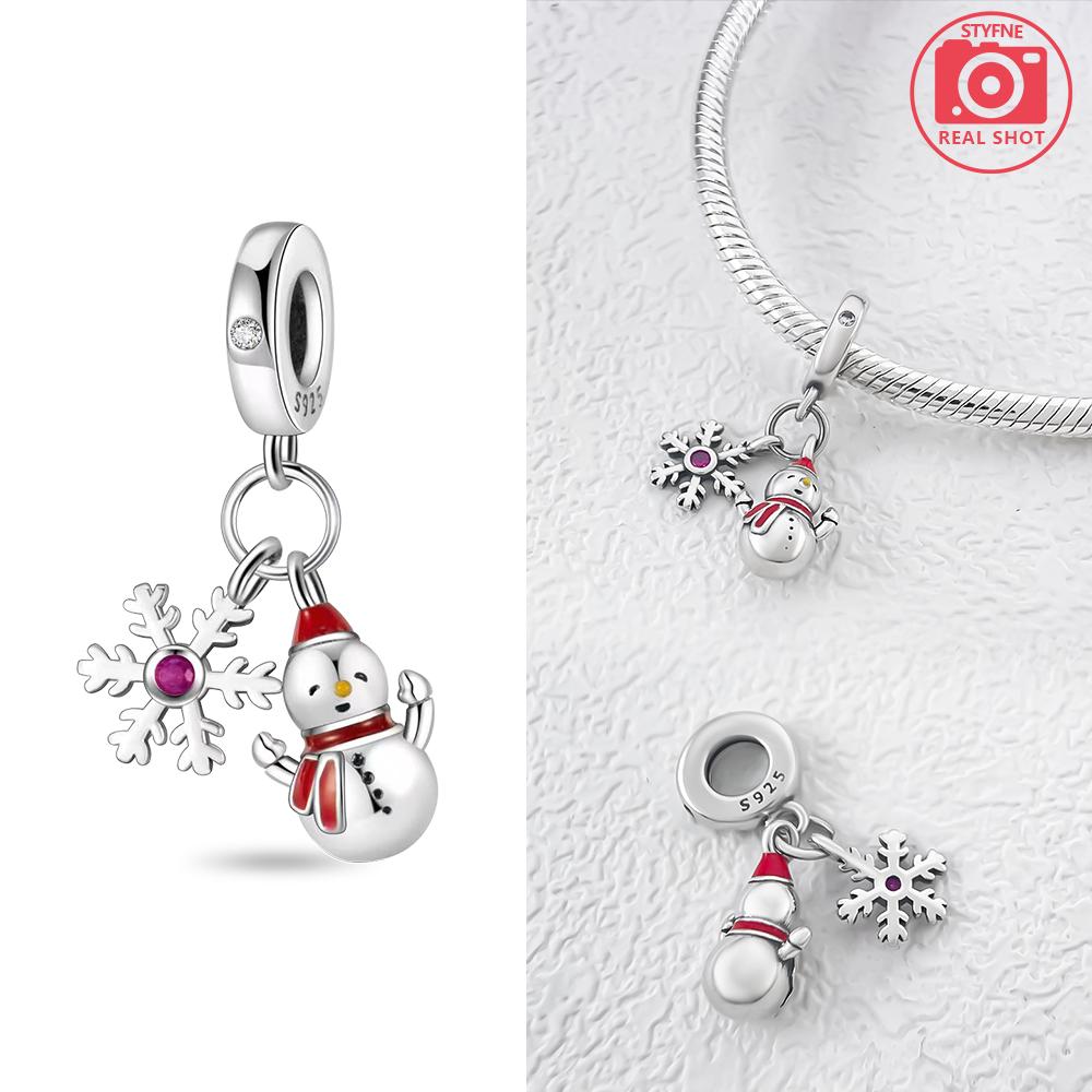 Original Charms Copper White Snowman Snowflakes Christmas Tree Pendant Beads Fit Bracelet Women Making Gift Accessory