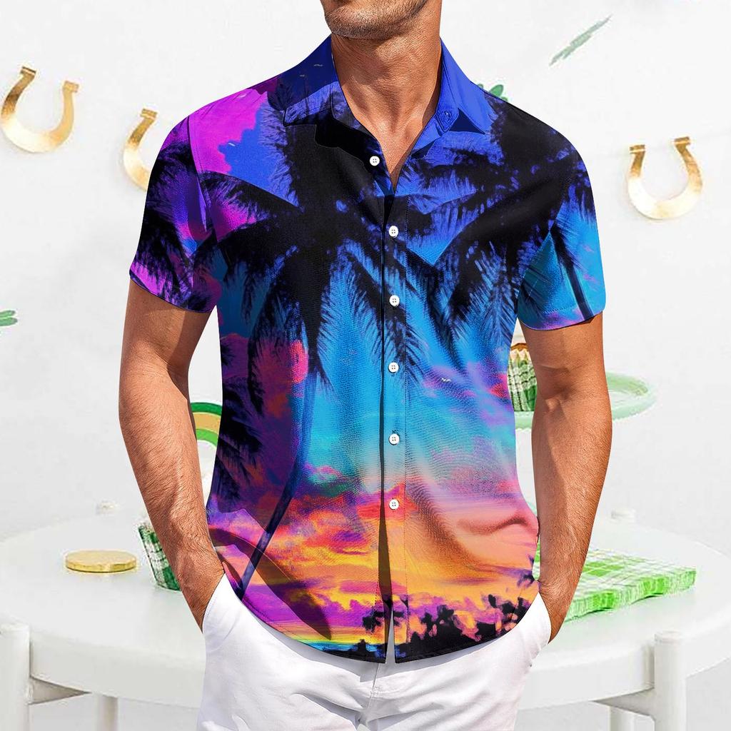 Men's Casual Short-sleeved Shirt Slim Fit Stylish Men's Hawaiian Print