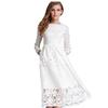 Women's Summer Round Neck Hollow Simple Lace Long Sleeve Slim Midi Dresses