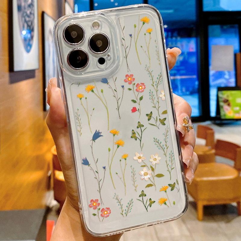 Модный цветочный чехол для телефона iPhone 16 15 14 Pro Max 13 12 11 ударопрочный силиконовый чехол прозрачный чехол