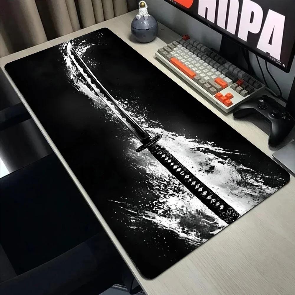 Коврик для мыши черный японский самурайский меч настольный коврик XXL Большой офисный коврик для мыши ПК аксессуары Резиновый коврик для стола под клавиатуру 90x40